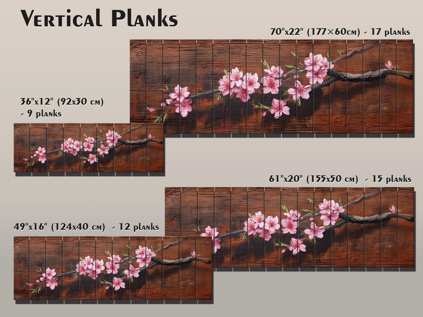 Sakura Branch Wood Art – Japanese Cherry Blossom Print on Natural Wood Wall Decor