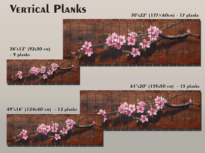 Sakura Branch Wood Art – Japanese Cherry Blossom Print on Natural Wood Wall Decor