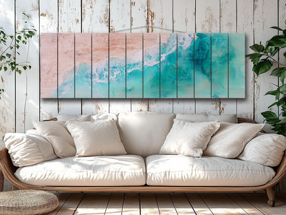 Nautical Wood Wall Art - Abstract Aerial View of a Beach and Rolling Waves Printed on Wood, Beach Wall Art, Soft Tones Beach Painting