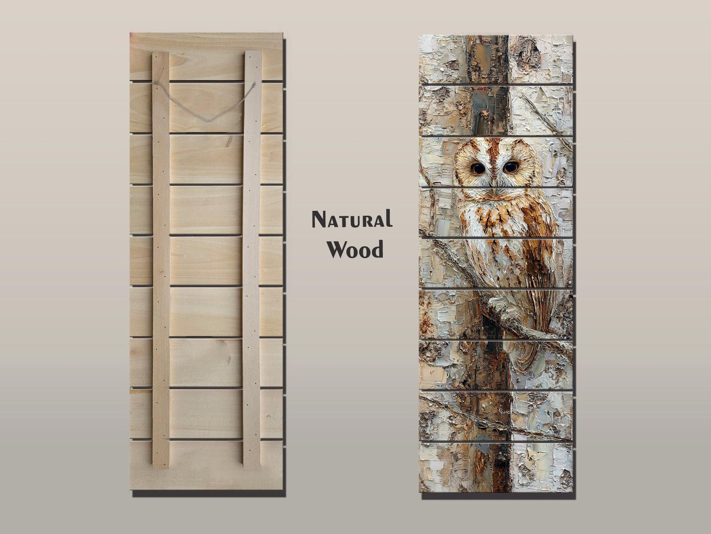 Owl Wall Art – Rustic Wood Print on Birch Bark | Textured Impasto Mixed Media Decor