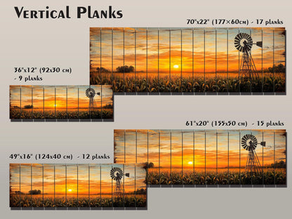 Rustic Wood Print | Abstract Sunset Cornfield Wall Art - Farmhouse Decor