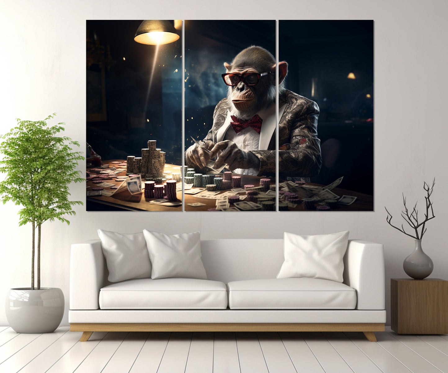 Monkey Playing Poker Canvas Print, Poker Wall Art, Poker Club Decor, Poker Player Gift, Framed and Ready to Hang