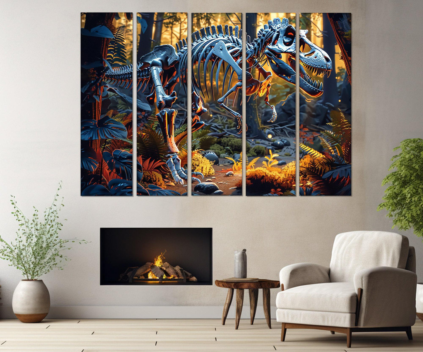 Dinosaur Skeleton Canvas Print, Paleontology Wall Art, Framed and Ready to Hang