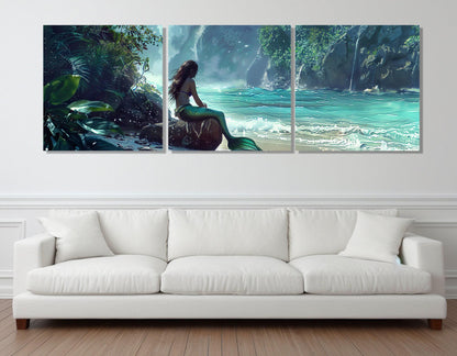 Mermaid Canvas Print - Scenic Sea Wall Art | Framed Gallery Wrapped Cotton Canvas