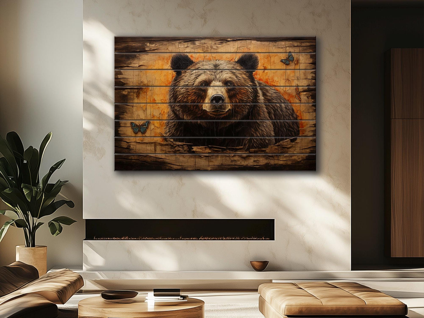 Rustic Grizzly Bear Print - Natural Wood Wall Art | Cabin Decor & Wildlife Artwork