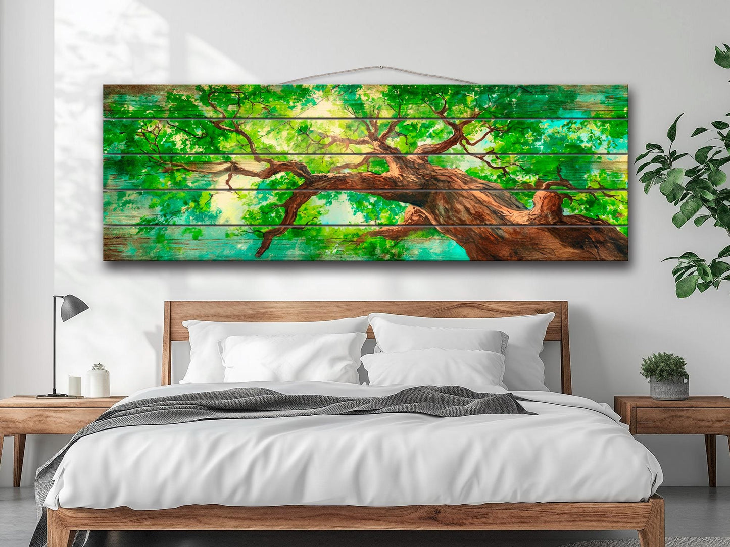 Wood Wall Art – Majestic Tree Painting on Natural Wood Print | Rustic Forest Decor