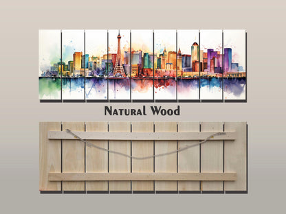 Las Vegas Wall Art – Rustic Wood Decor with Abstract Panoramic Print on Natural Wood