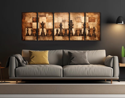 Chess Wall Art – Rustic Abstract Chess Canvas Print | Framed & Ready to Hang