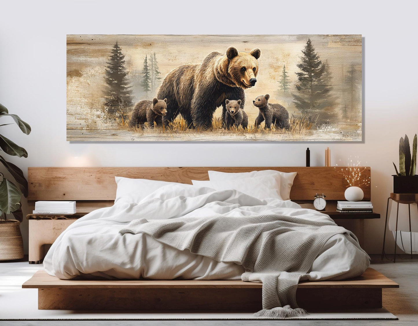 Brown Bear Canvas Print – Rustic Forest Painting | Framed Ready to Hang Wall Art