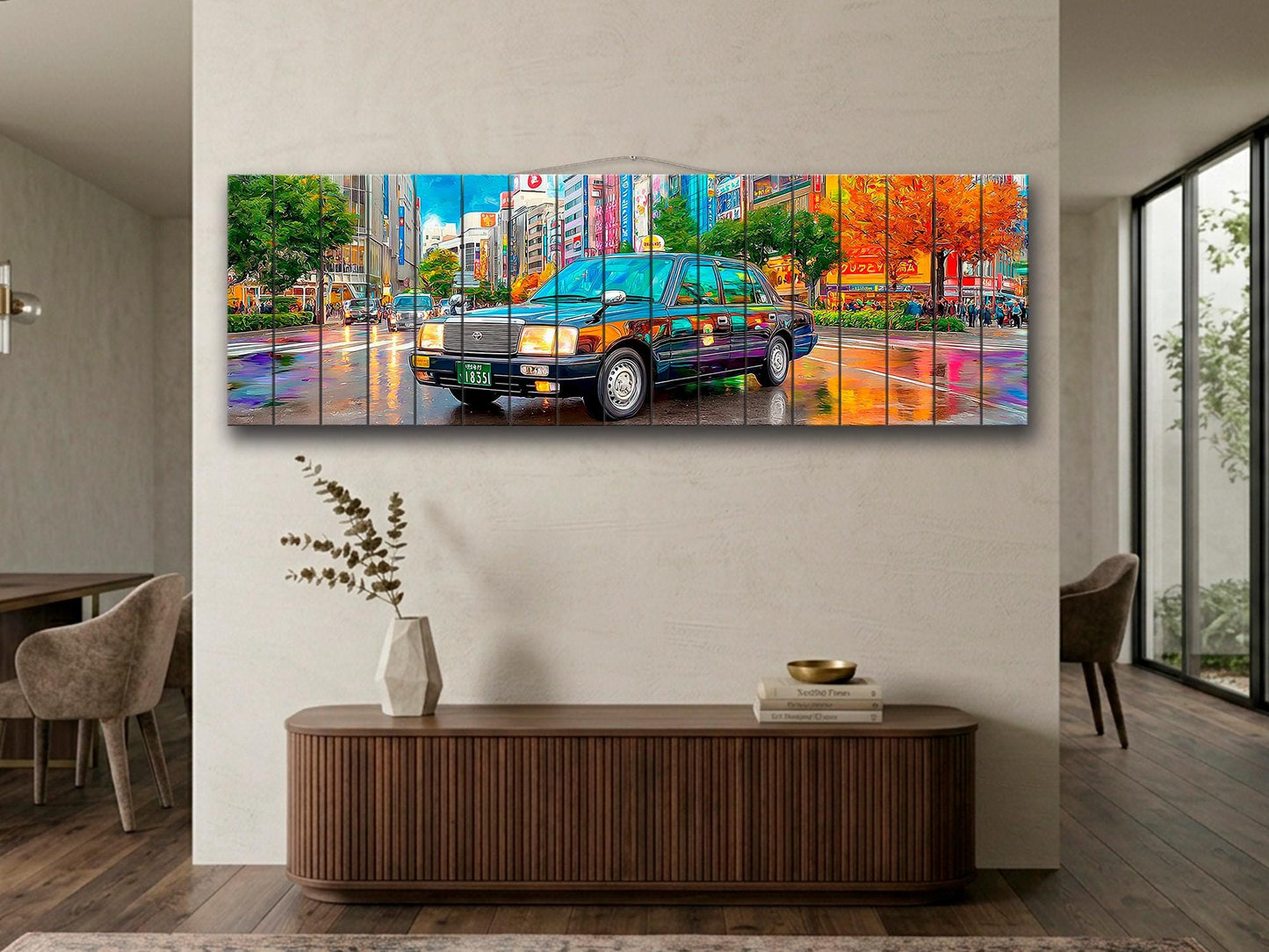Tokyo Taxi Wood Art, Japanese Street Print