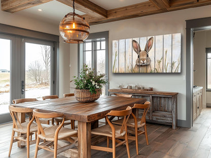 Rustic Wood Wall Art - Rabbit Hiding in Tall Grass Painting Printed on Wood, Hunting Wall Art, Forest Animals Print, Hunting Cabin Decor