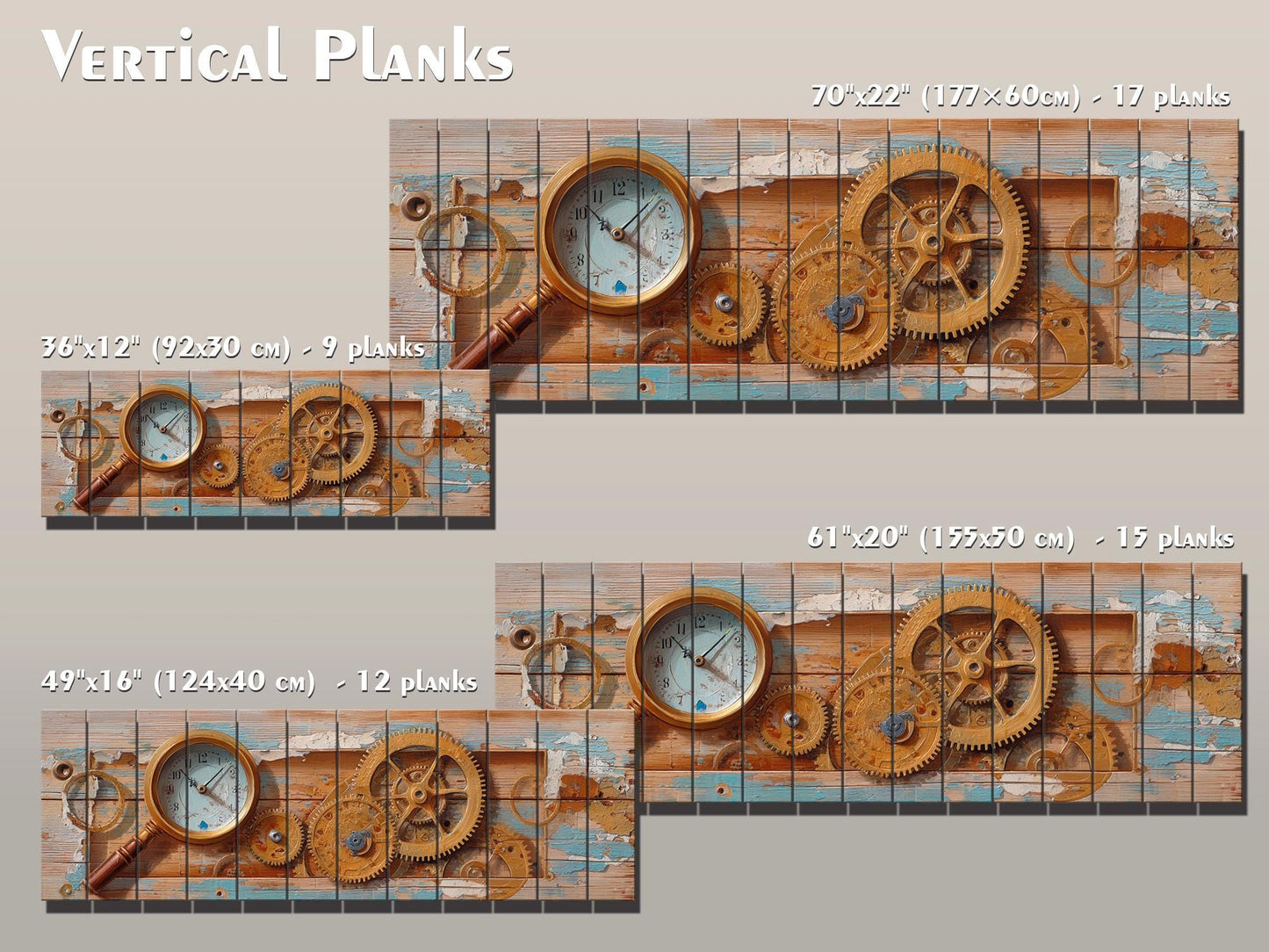 Rustic Steampunk Wall Art – Clockmaker Wood Print With Gears & Magnifier on Wood