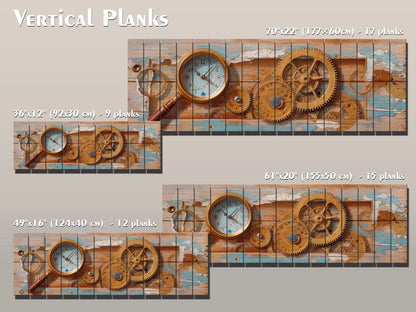 Rustic Steampunk Wall Art – Clockmaker Wood Print With Gears & Magnifier on Wood