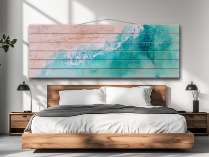 Nautical Wood Wall Art - Abstract Aerial View of a Beach and Rolling Waves Printed on Wood, Beach Wall Art, Soft Tones Beach Painting