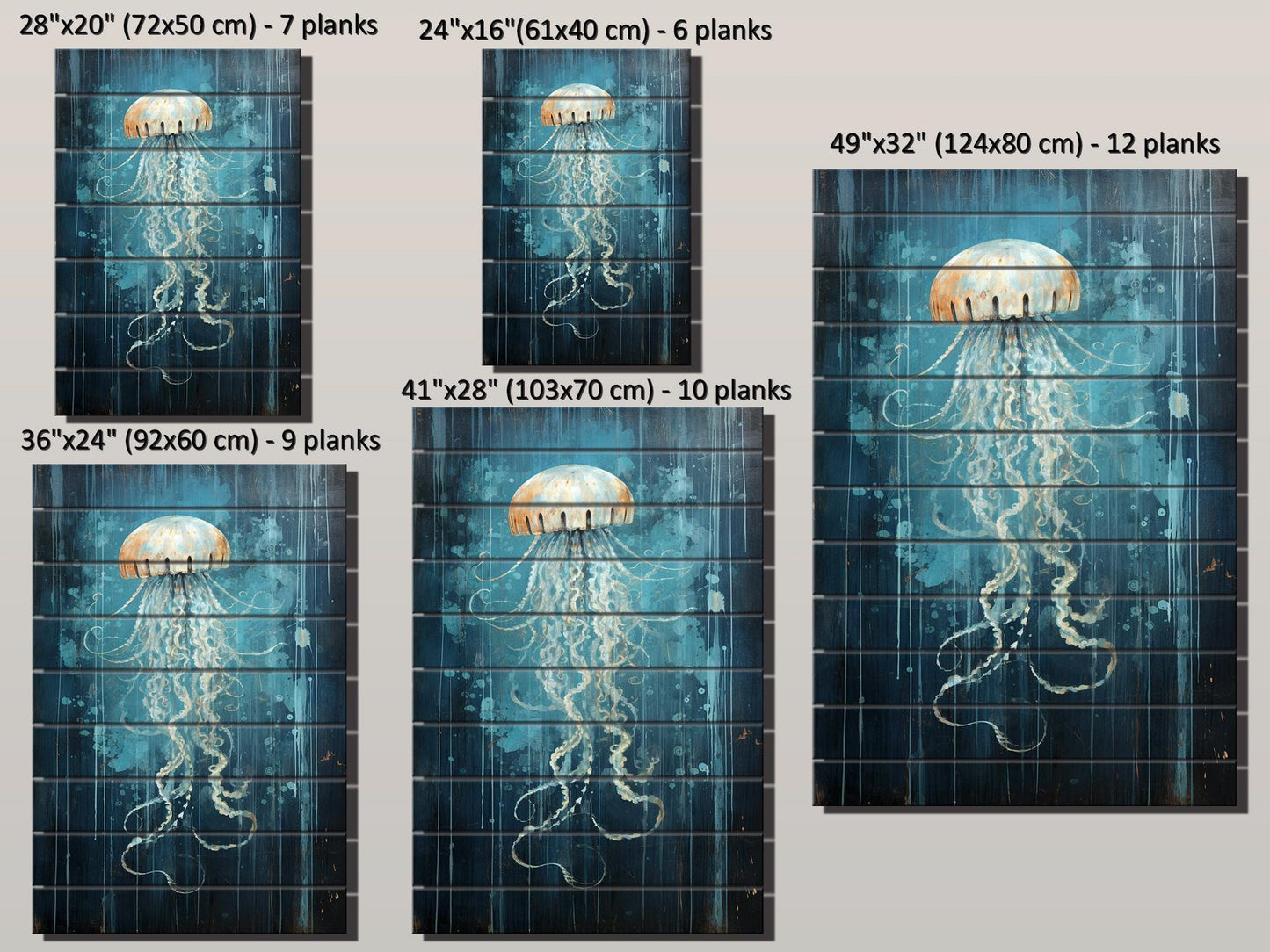 Rustic Wall Art – Natural Wood Jellyfish Print | Fade Resistant, Ready to Hang
