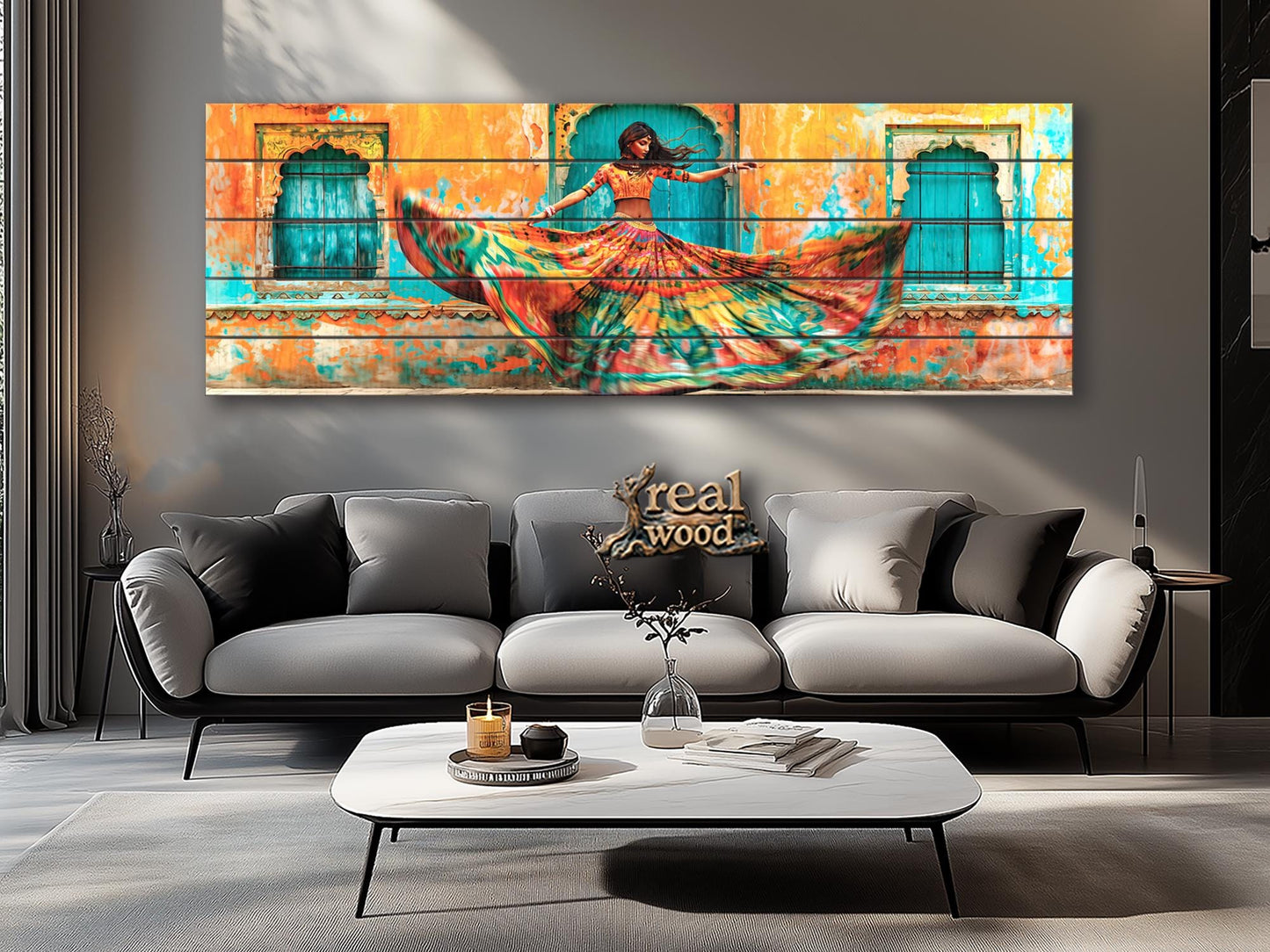Wood Wall Art - Large Rajasthan Wall Art With Indian Woman Print On Wood Panel