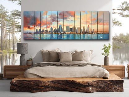 San Diego Wood Art – Rustic Wooden City Skyline Wall Decor | Abstract Wood Painting