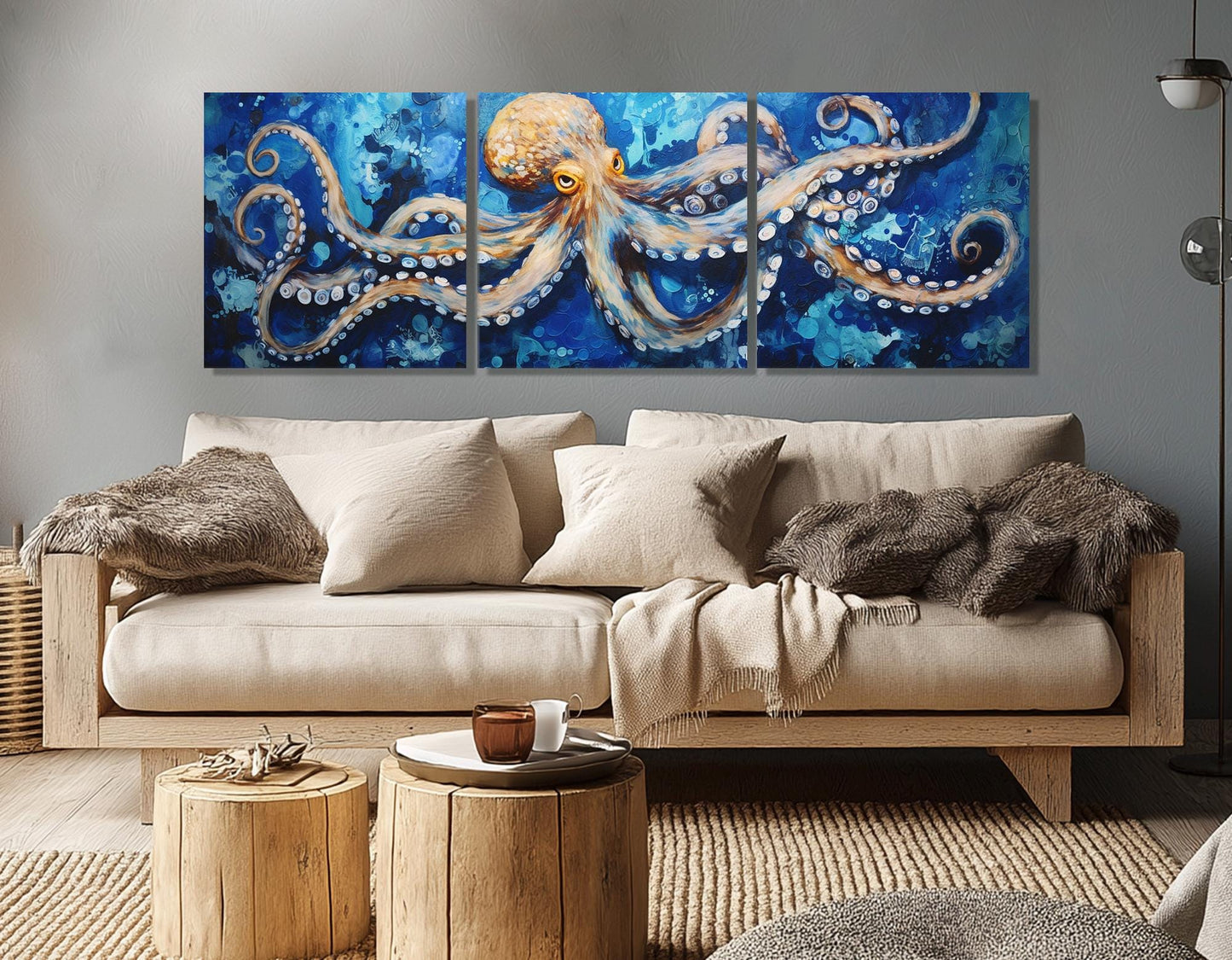 Abstract Octopus Canvas Print – Framed Cotton Canvas Sea Creatures Wall Art