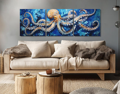 Abstract Octopus Canvas Print – Framed Cotton Canvas Sea Creatures Wall Art