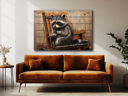 Raccoon Wall Art – Vintage Animal Artwork Printed on Distressed Wood Planks