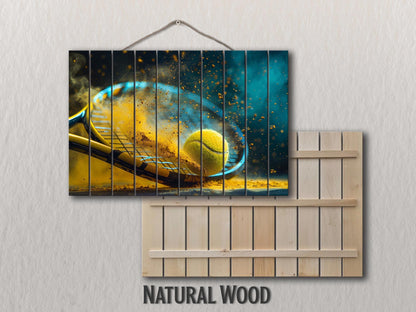 Tennis Wall Art – Abstract Wood Wall Decor | Rustic Tennis Poster Gift