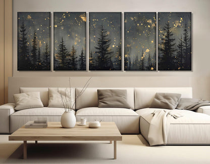 Pine Forest Canvas Print – Large Starry Sky Painting | Framed Gallery Wrapped Canvas Art