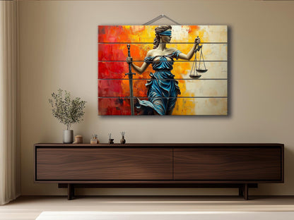 Rustic Wood Wall Art - Abstract Lady Justice Print | Lawyer Office Decor