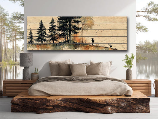 Vintage Deer Hunter Print – Rustic Cabin Art | Panoramic Nature Wall Decor