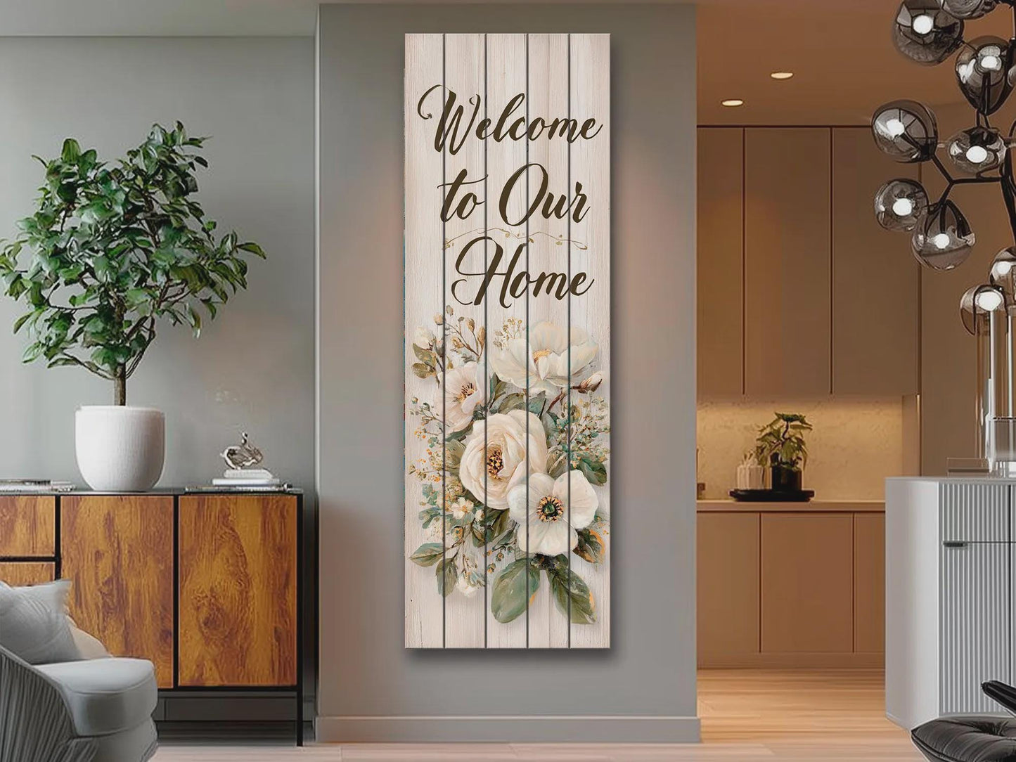 Welcome Home Wood Art – Rustic Wood Wall Art With Floral Farmhouse Decor