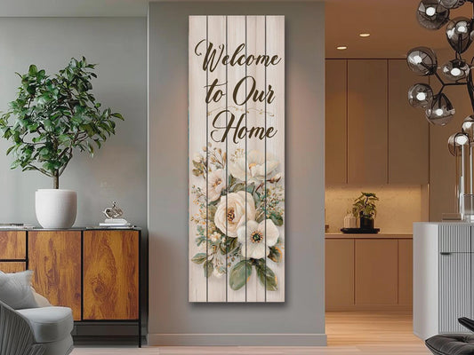 Welcome Home Wood Art – Rustic Wood Wall Art With Floral Farmhouse Decor