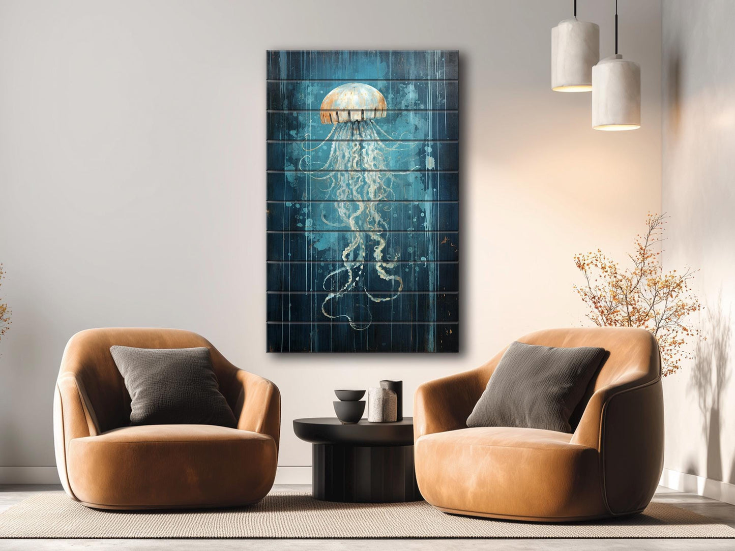 Rustic Wall Art – Natural Wood Jellyfish Print | Fade Resistant, Ready to Hang