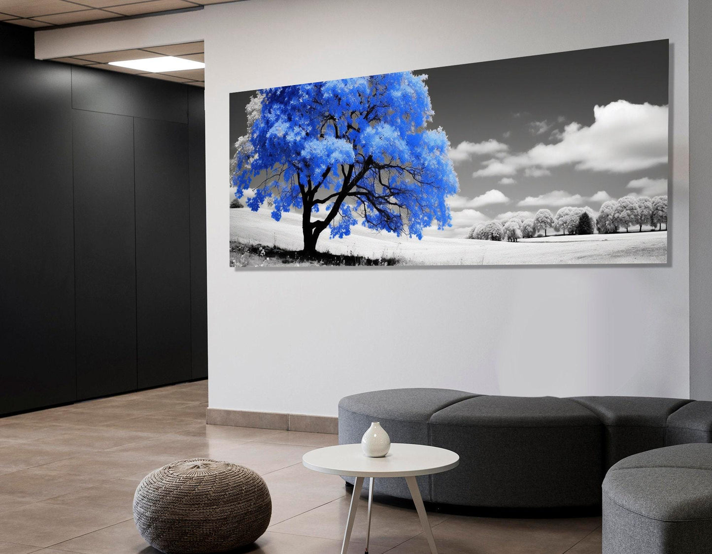 Blue Blossom Tree Canvas - Minimalist Wall Decor | Framed Canvas Print, Ready to Hang