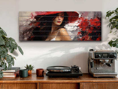 Wooden Wall Art - Abstract Woman Portrait Print on Natural Wood Planks