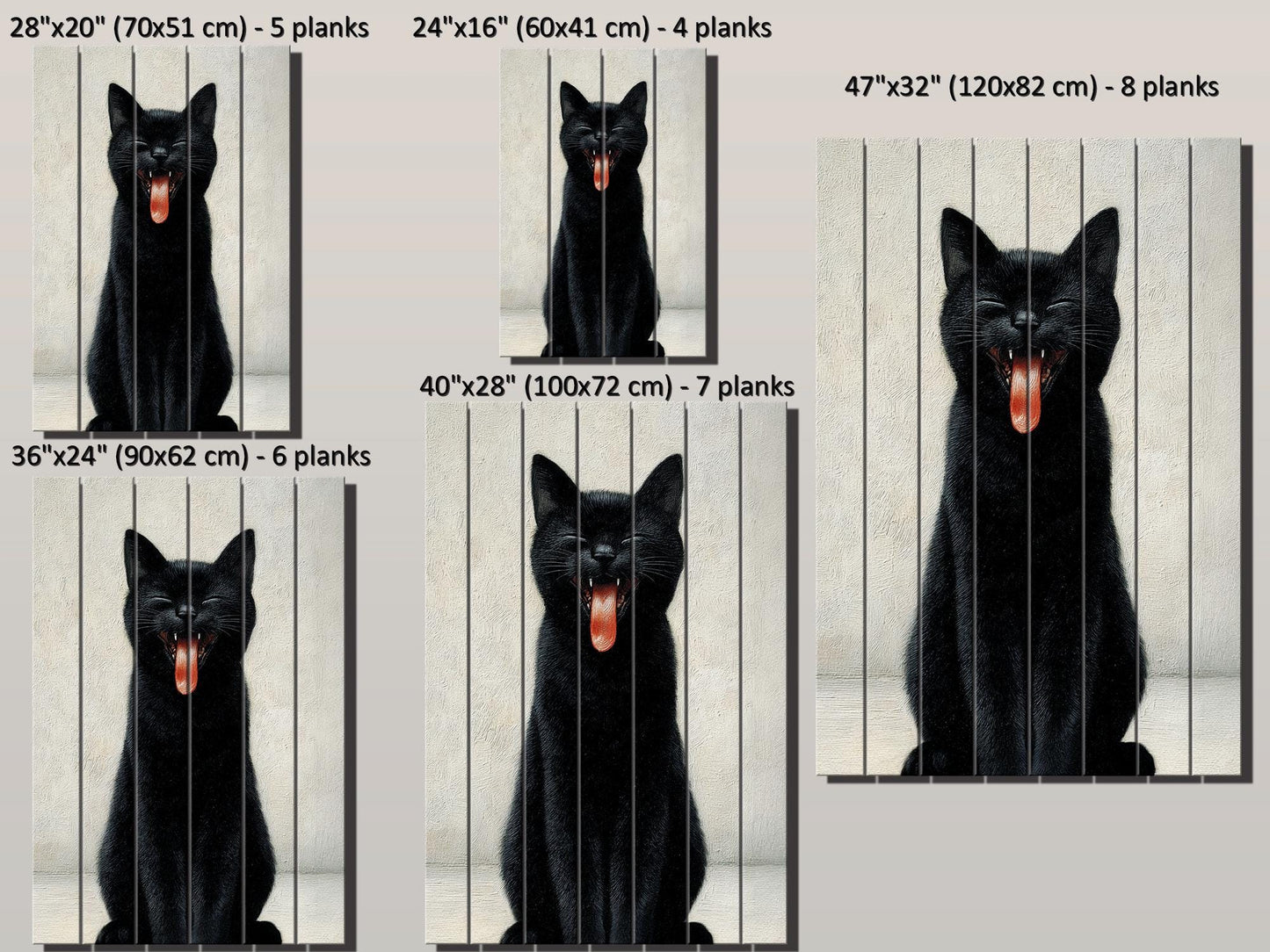 Black Cat Wall Art – Minimalist Cat Print On Wood | Rustic Wooden Decor