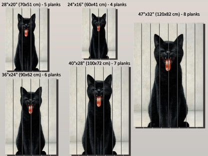 Black Cat Wall Art – Minimalist Cat Print On Wood | Rustic Wooden Decor