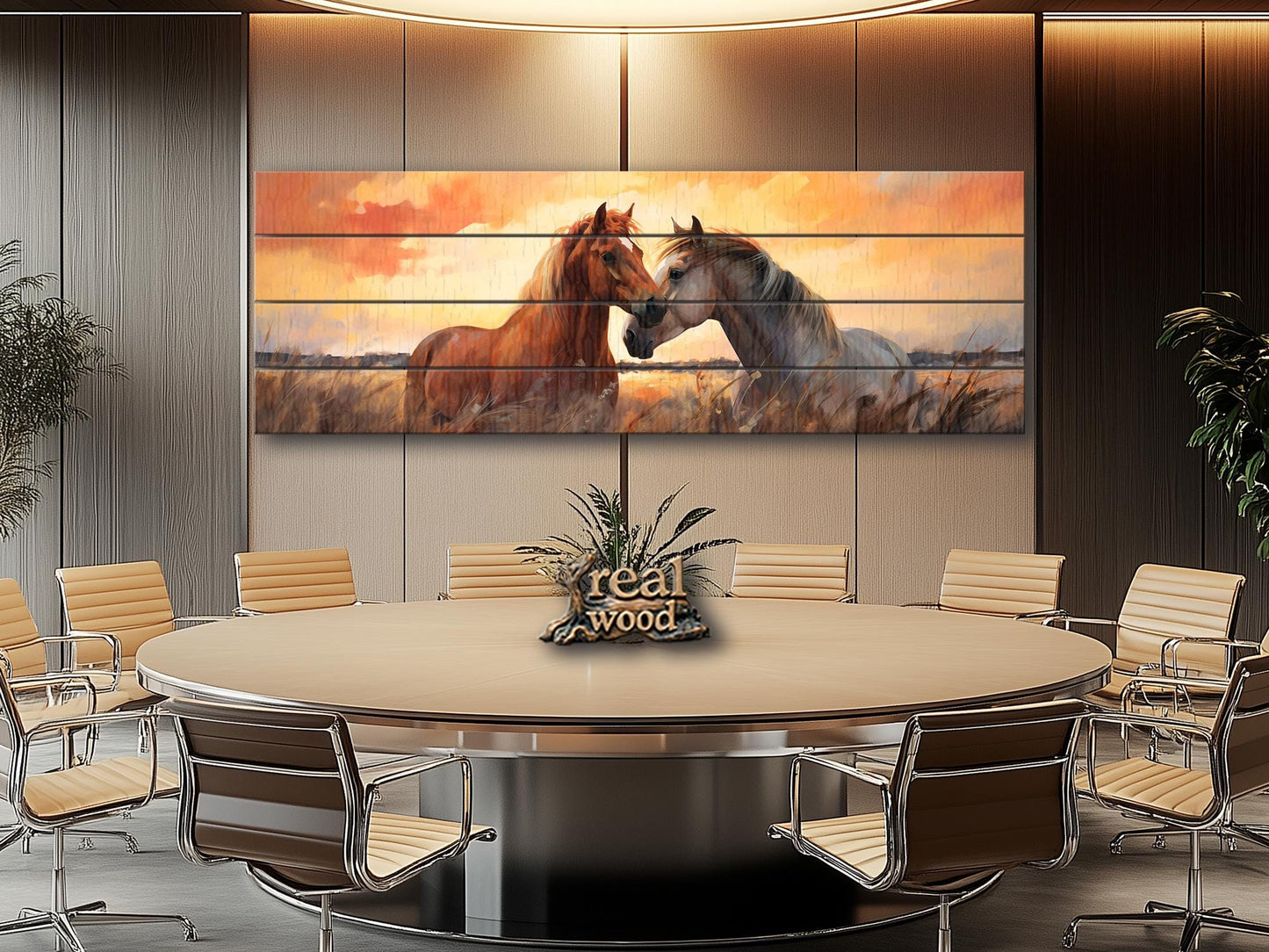 Wood Wall Art – Romantic Horse Couple Painting | Large Wooden Poster Decor