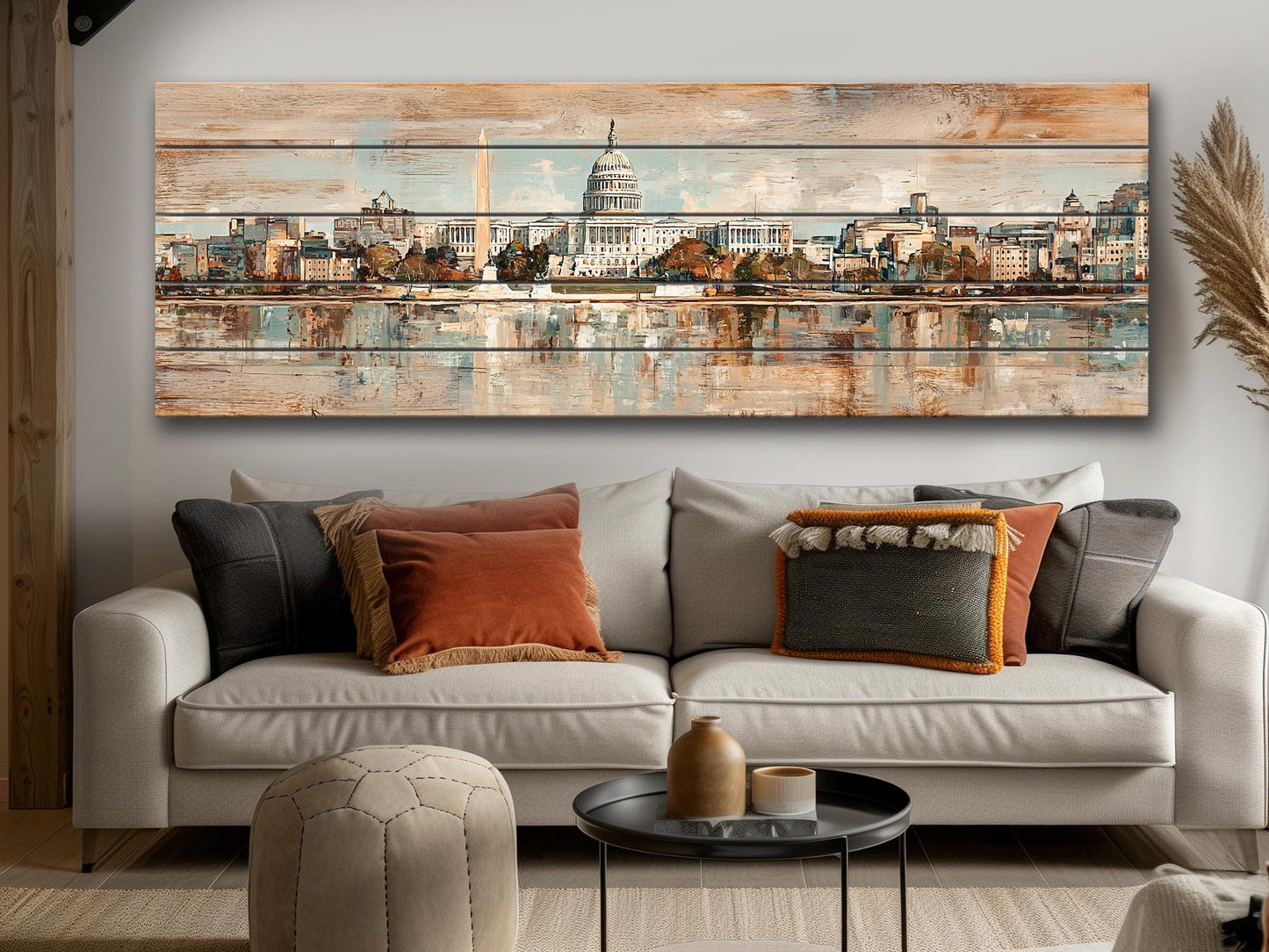 Washington D.C. Wood Print – Rustic Washington Skyline Art on Natural Wood Panels