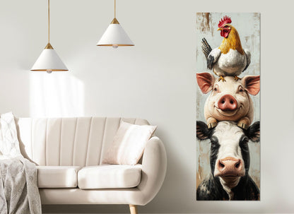 Farm Animal Wall Art - Chicken Pig Cow Canvas Print | Rustic Farmhouse Decor, Ready to Hang