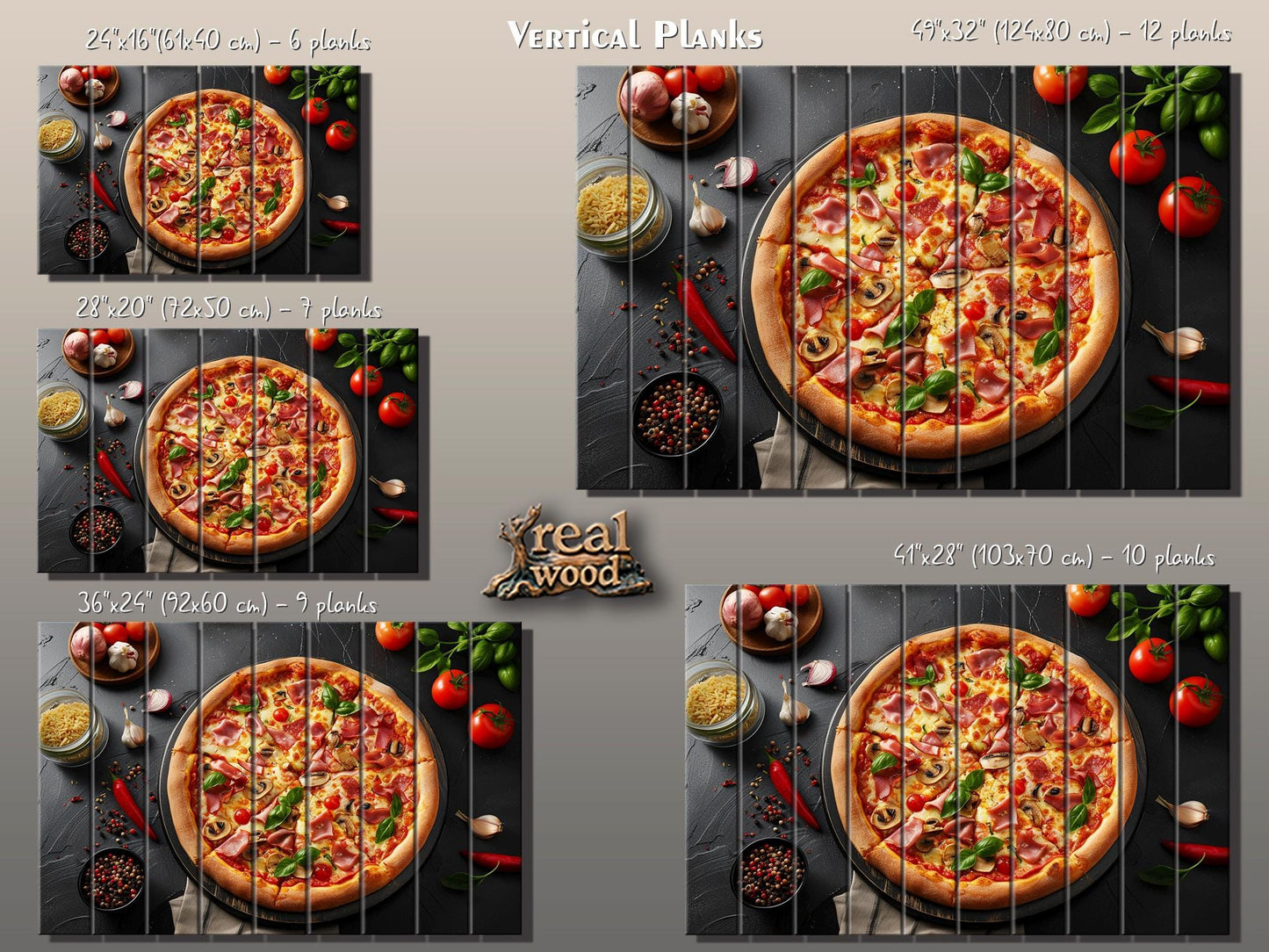Pizza Wall Art - Rustic Wood Plank Artwork | Kitchen Wall Art & Pizzeria Decor