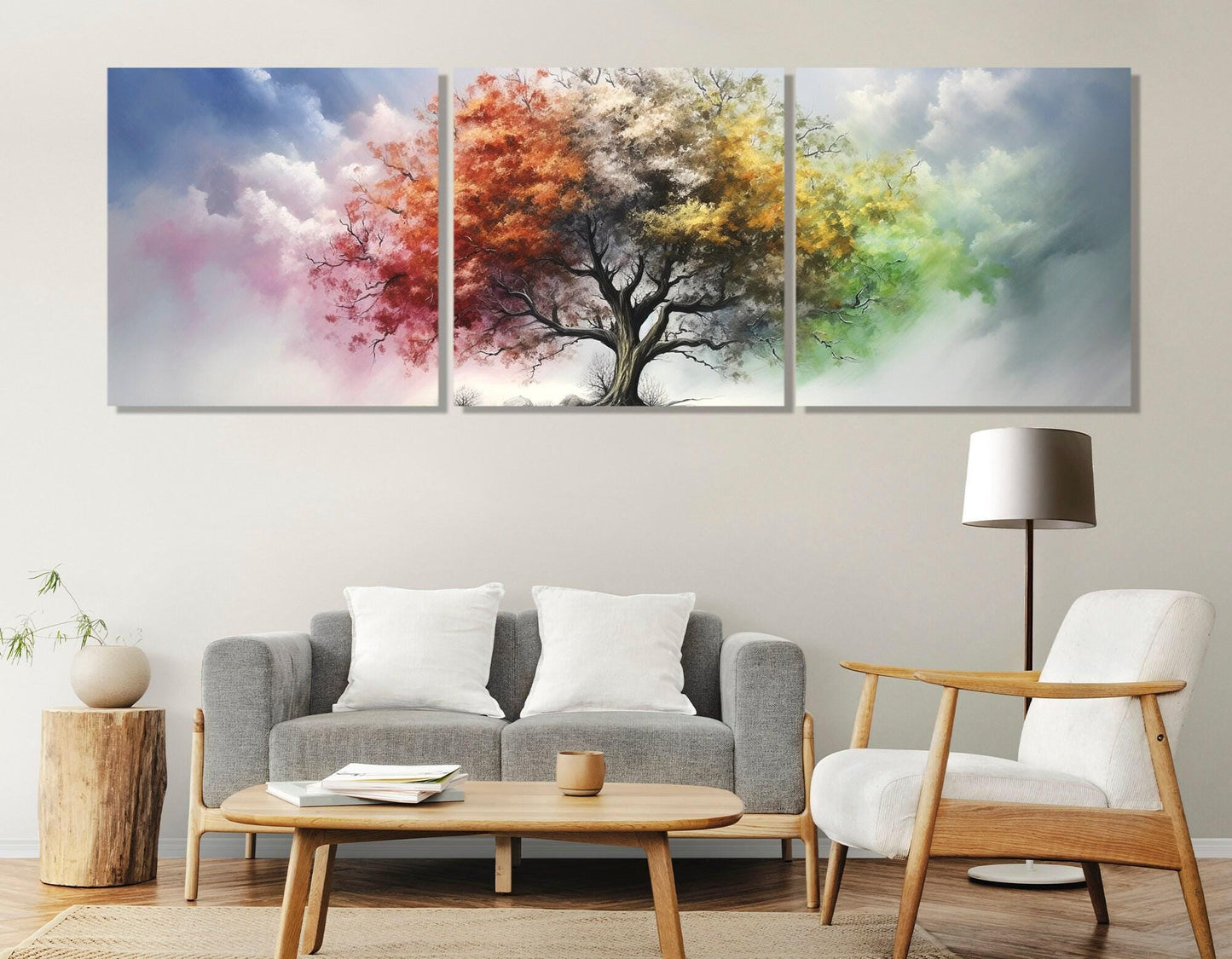 Four Season Tree Canvas - Colorful Cotton Print | Framed Gallery Wrapped Wall Art