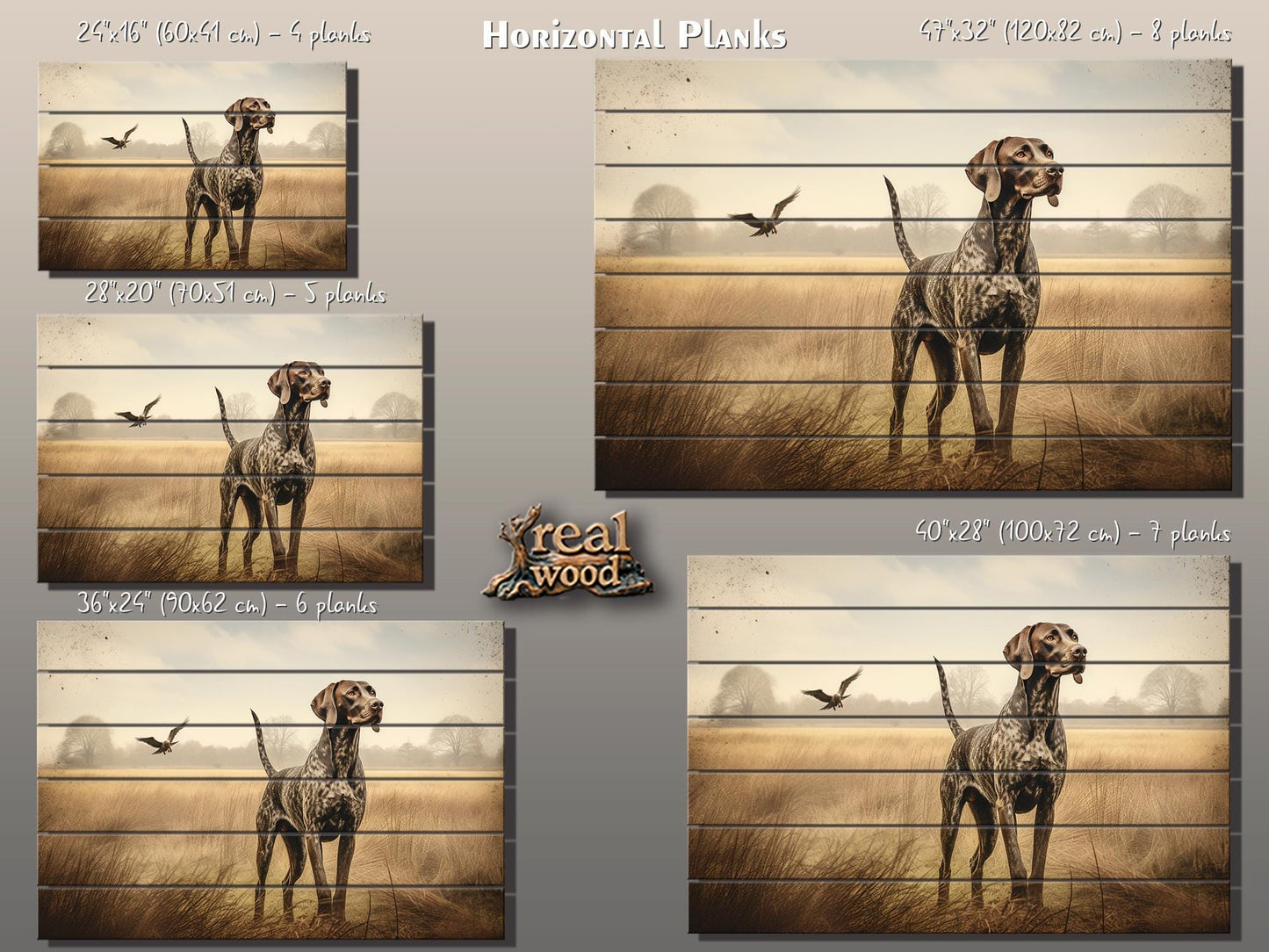 Rustic Wood Wall Art – German Shorthaired Pointer Hunting Dog Poster on Natural Wood