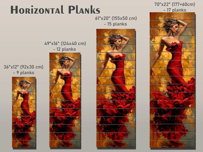 Elegant Woman in Red Dress Print on Wood – Lady in Red Oil Painting Style