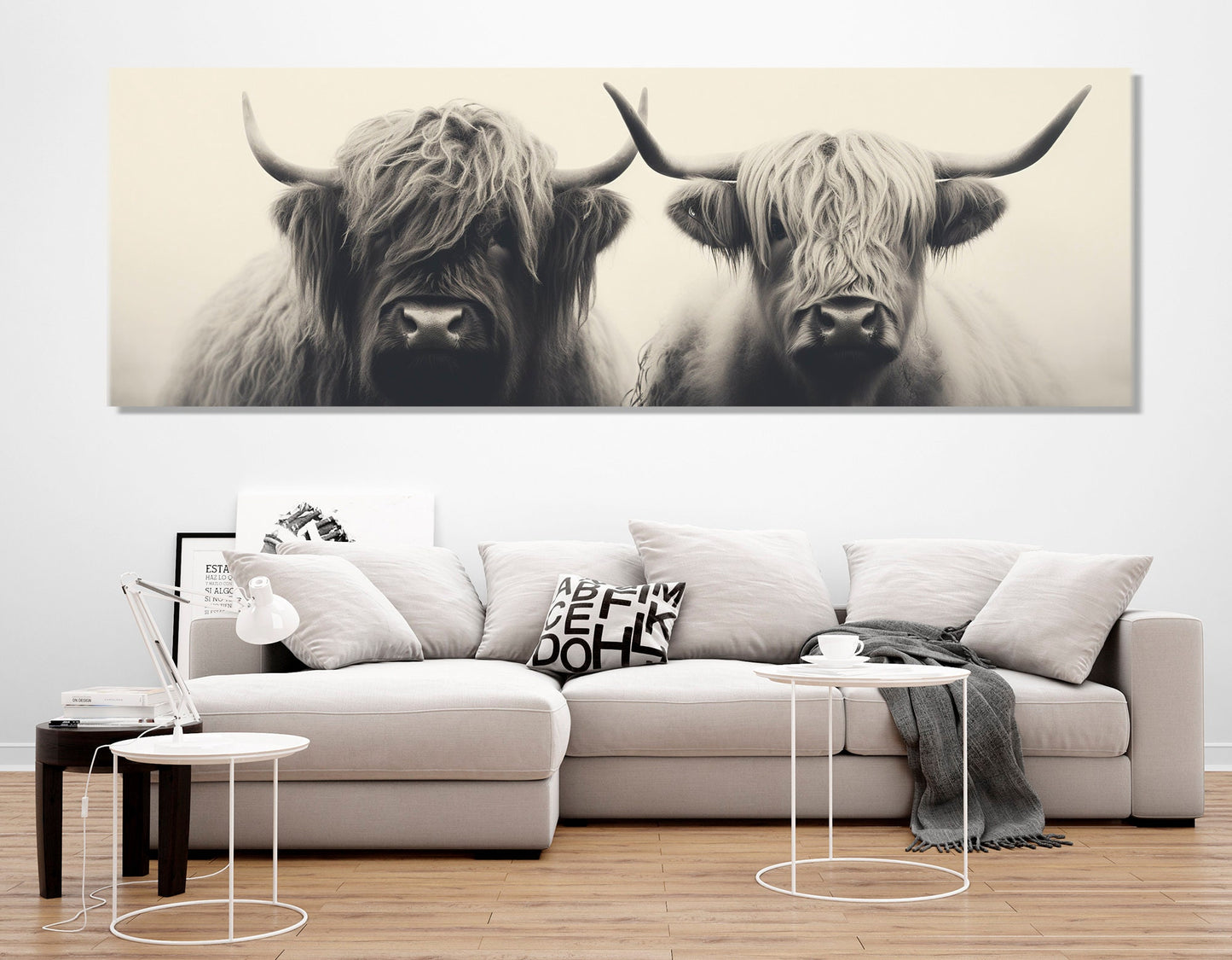 Highland Cows Canvas - Rustic Bedroom Decor | Romantic Animal Couple Print