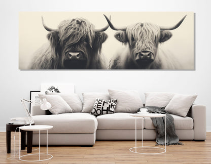 Highland Cows Canvas - Rustic Bedroom Decor | Romantic Animal Couple Print