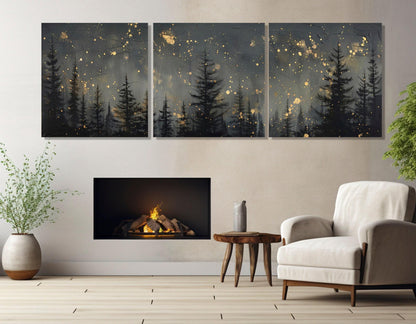 Pine Forest Canvas Print – Large Starry Sky Painting | Framed Gallery Wrapped Canvas Art