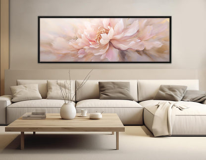 Peony Flower Painting - Framed Cotton Canvas Print | Panoramic Floral Wall Art