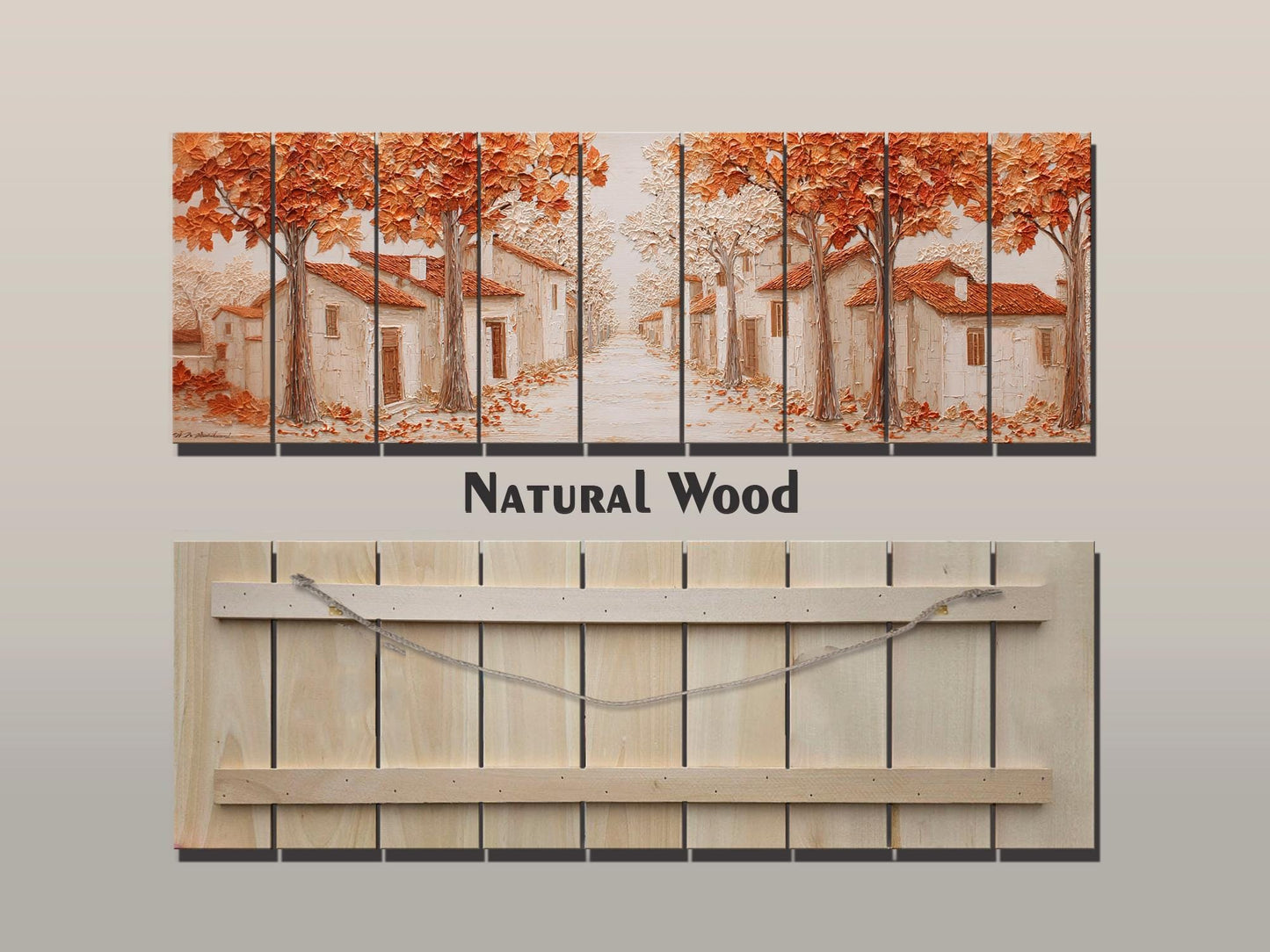 Autumn Lane Wood Art – Rustic Wood Decor With Textured Leaf Relief & Warm Copper Tones