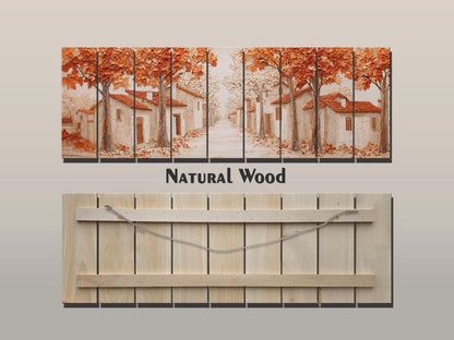 Autumn Lane Wood Art – Rustic Wood Decor With Textured Leaf Relief & Warm Copper Tones