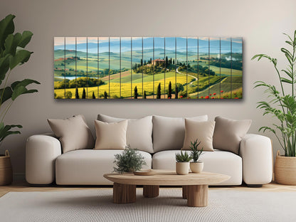 Rustic Wood Wall Art – Scenic Tuscany Landscape Art on UV Printed Wood