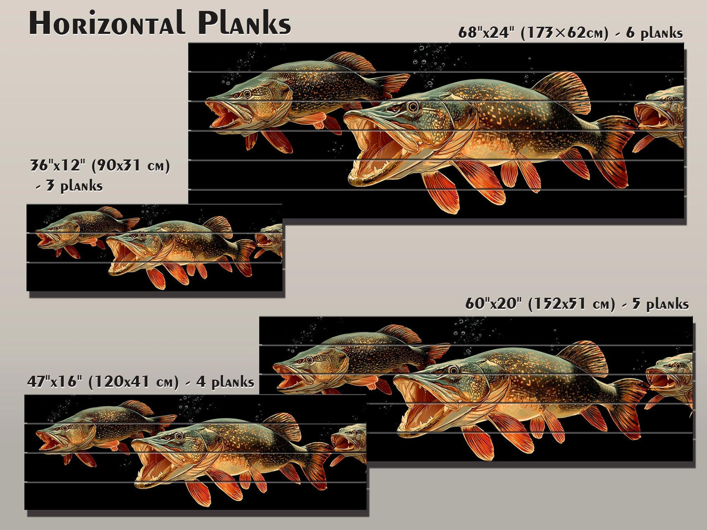 Pike Fish Wall Art | Rustic Fishing Decor – Predator Fish Artwork on Natural Wood Print